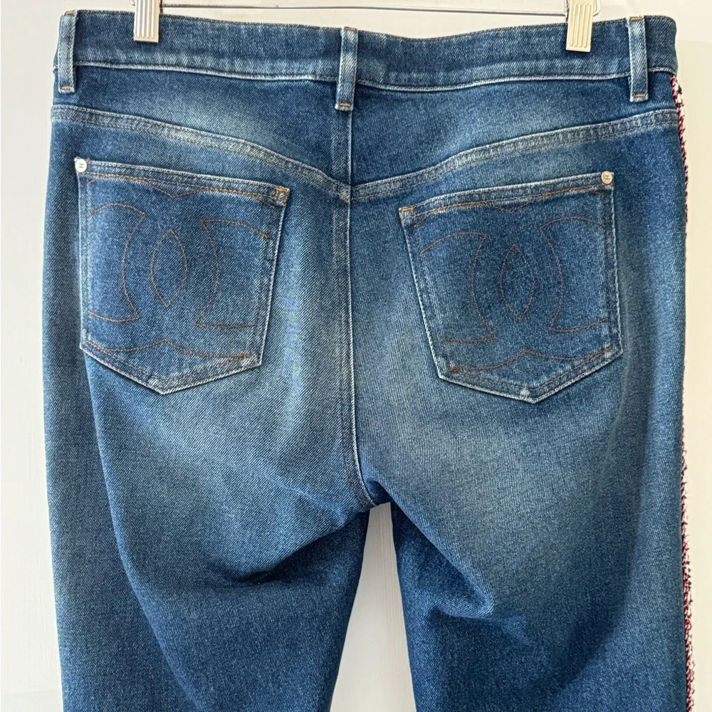 CHANEL Blue Straight Leg Jeans with Braided Detail 2019 Collection size 42 - Picture 7 of 17